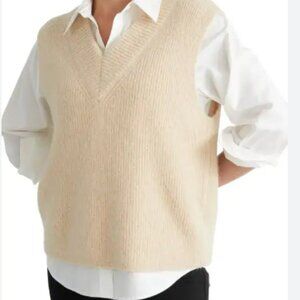 & Other Stories Cream Ribbed Alpaca Blend Vneck Sweater Vest M
